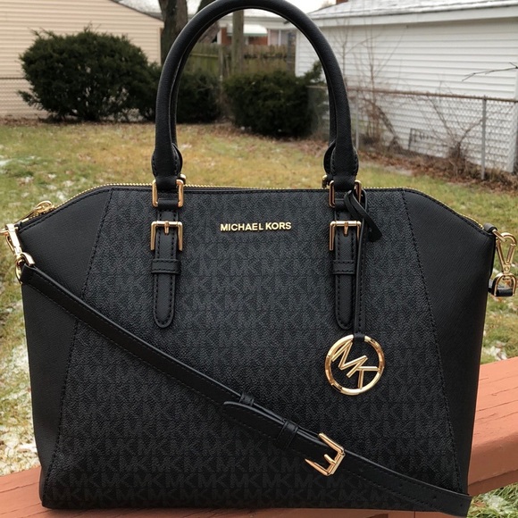 Michael Kors Handbags - MICHAEL KORS CIARA SIGNATURE LARGE SATCHEL
